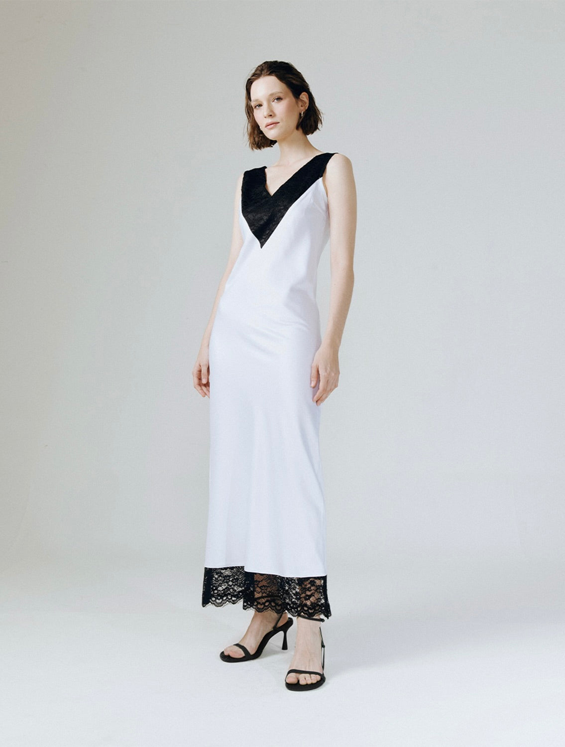 Grace Lace Silk Maxi Dress in White
