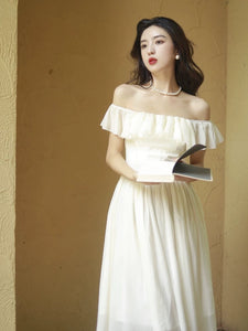 Tencel Blend 2-Way Ruffle Dress in Cream