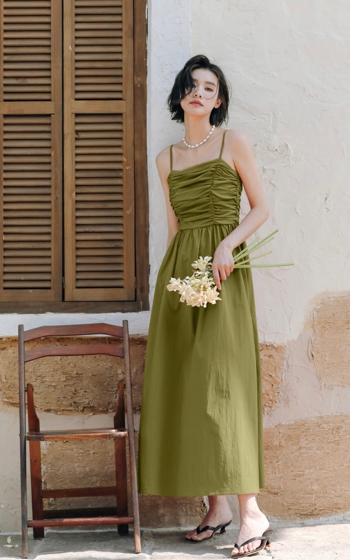 Rusching Cami Maxi Dress in Green