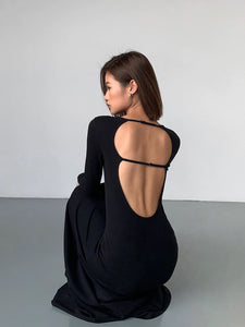 Cutout Drop Back Maxi Dress in Black