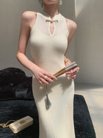 Load image into Gallery viewer, Knitted Mermaid Maxi Cheongsam Dress in Cream
