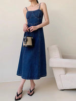 Load image into Gallery viewer, Denim Bustier Cami Maxi Dress in Blue
