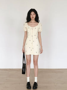 Floral Blouson Mini Dress in Yellow