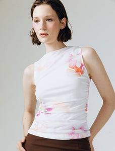 Harper Floral Sleeveless Top in White