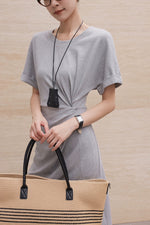 Load image into Gallery viewer, Twist Slit Maxi Dress in Grey
