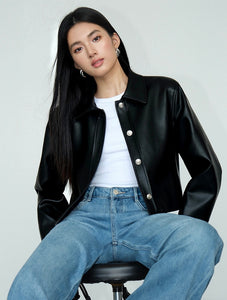 Faux Leather Cropped Jacket [2 Colours]