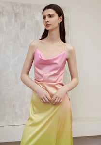 Ombre Drape Wrap Cami Dress in Pink/Yellow