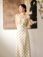 Load image into Gallery viewer, 2-Way Polka Bustier Halter Dress in Beige
