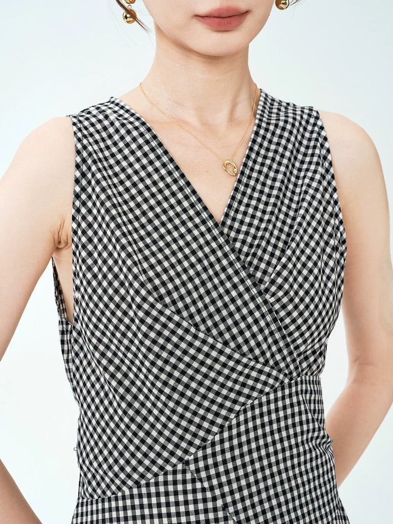 Checked Wrap Maxi Dress in Black/White