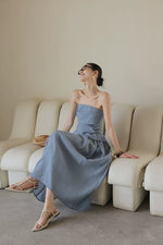 Load image into Gallery viewer, Chambray Gathered Bustier Top // Trousers // Maxi Skirt in Blue
