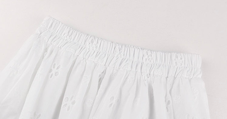 Eyelet Floral Midi Skirt in White