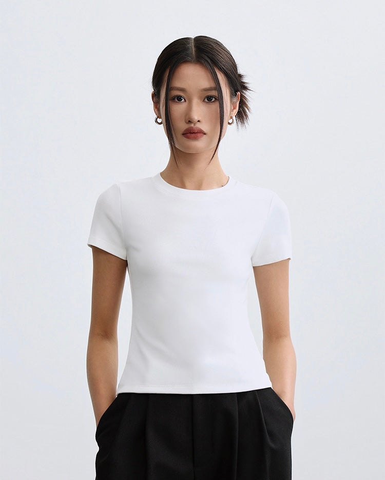 High Neck Stretch Tee in White