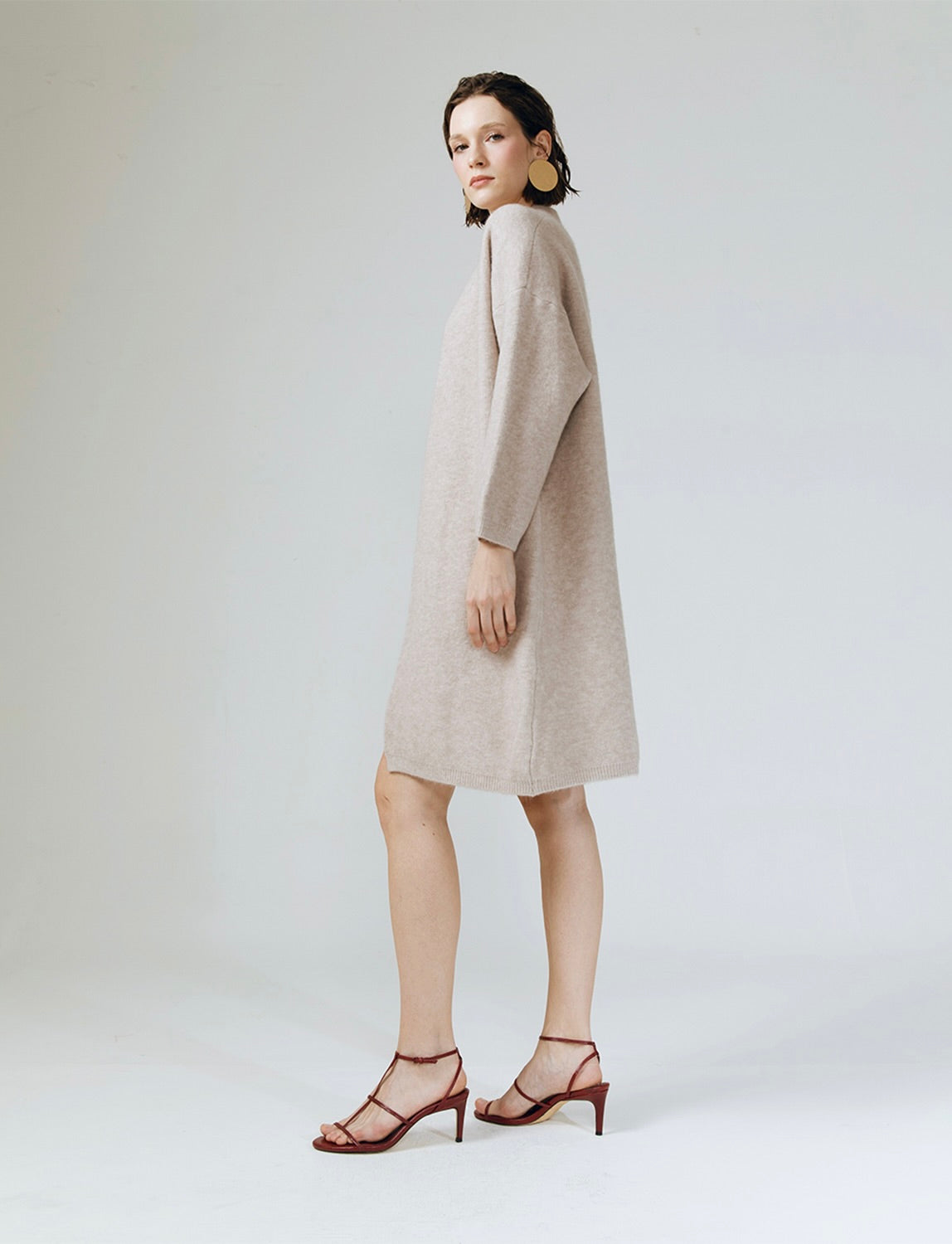 Soft Knit Dress + Cardigan Set in Beige