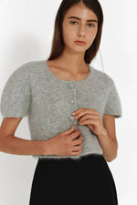 Load image into Gallery viewer, Korean Monche Alpaca Wool Short Cardigan Top in Grey
