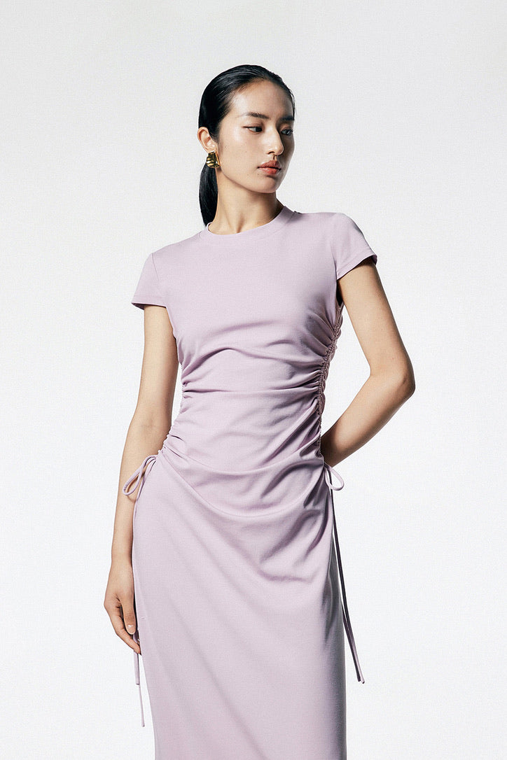 Side Cutout Shirring Dress in Purple