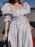 Load image into Gallery viewer, Drop Back Cutout Puff Sleeve Maxi Dress in Multi
