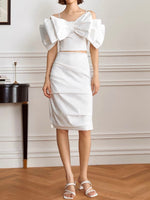 Load image into Gallery viewer, Tailored Gathered Shift Skirt in White
