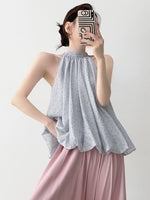 Load image into Gallery viewer, Polka Halter Bubble Top in Blue
