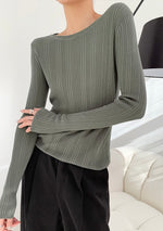 Load image into Gallery viewer, Long Sleeve Ribbed Top in Grey Green
