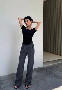Pin Pocket Straight Leg Trousers in Grey