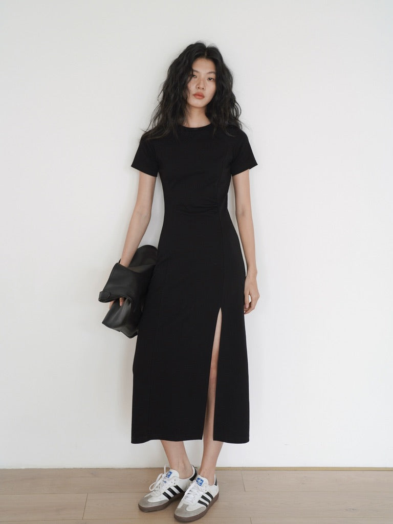 the luxe cotton side slit tee dress EVERLANE olive green The Luxe Cotton Side-Slit Tee dress S