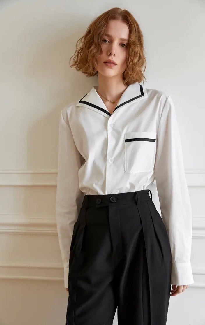 Contrast Turn Collar Shirt in White