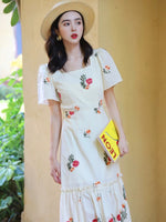 Load image into Gallery viewer, Floral Flute Hem Maxi Dress in Cream
