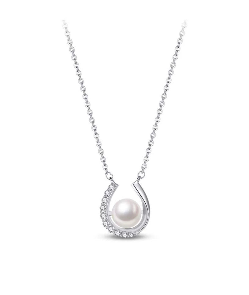 Horseshoe Pearl Diamante Necklace