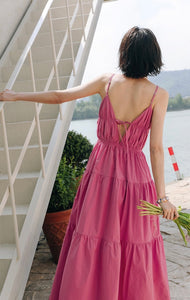 Gathered Tiered Maxi Dress in Pink