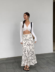 Floral Maxi Satin Slip Skirt in White