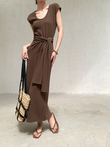 Tie Detail Maxi Dress in Brown