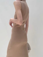 Load image into Gallery viewer, High Neck Ribbed Sleeveless Dress in Latte
