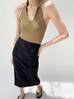 Load image into Gallery viewer, Ribbed Halter Collar Tank in Khaki
