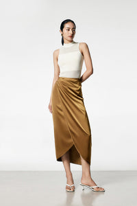 Asymmetric Wrap Skirt in Gold