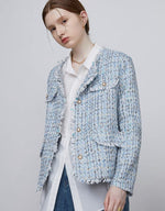 Load image into Gallery viewer, Tweed Open Jacket in Blue
