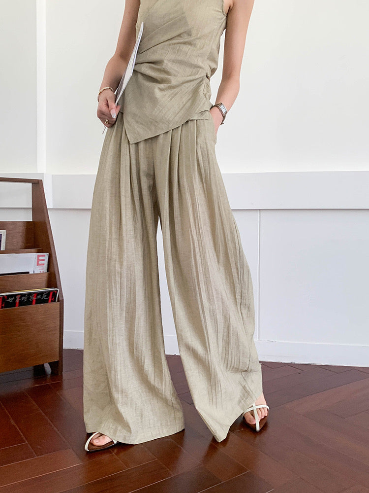 Textured Wrap Top + Trousers Set in Khaki