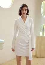 Load image into Gallery viewer, Gathered Wrap Suit Dress in White
