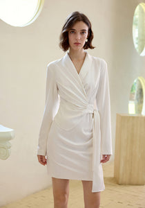 Gathered Wrap Suit Dress in White