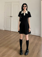 Load image into Gallery viewer, Contrast Polo Skater Dress in Black
