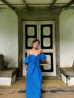 Load image into Gallery viewer, Bustier Off Shoulder Puff Sleeve Dress in Blue
