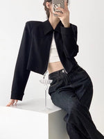 Load image into Gallery viewer, Collar Zip Cropped Jacket in Black
