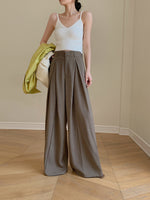 Load image into Gallery viewer, High Waist Wide Flare Leg Hook Trousers in Khaki
