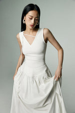 Load image into Gallery viewer, Drop Waist V Maxi Dress in White
