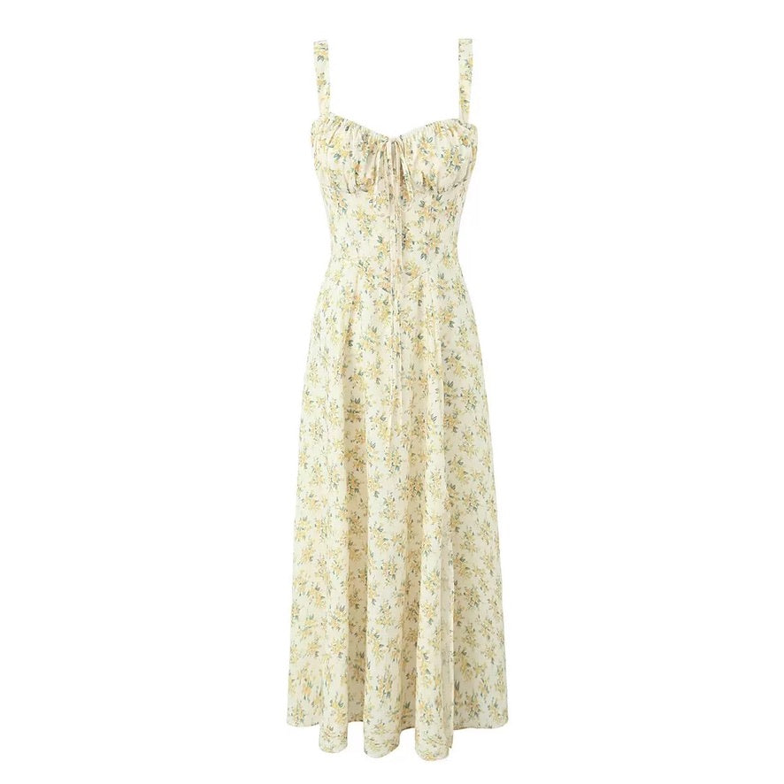 Ella Sweetheart Floral Dress in Yellow