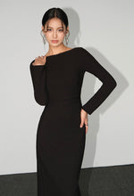 Load image into Gallery viewer, Boatneck Tailored Dress in Black
