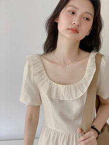 Tencel Short Sleeve Dress in Cream