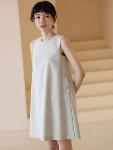 [Ready Stock] Side Button Shift Dress in Greige