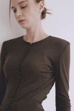 Load image into Gallery viewer, Korean Magie Tencel Blend Stretch Button Top in Brown

