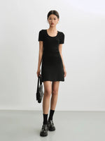 Load image into Gallery viewer, Knitted Pleat Hem Dress in Black
