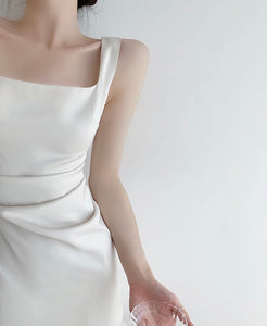 Square Neck Sheen Mini Dress in White